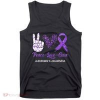 Alzheimers Awareness Peace Love Cure Leopard Tank Top thumb 0