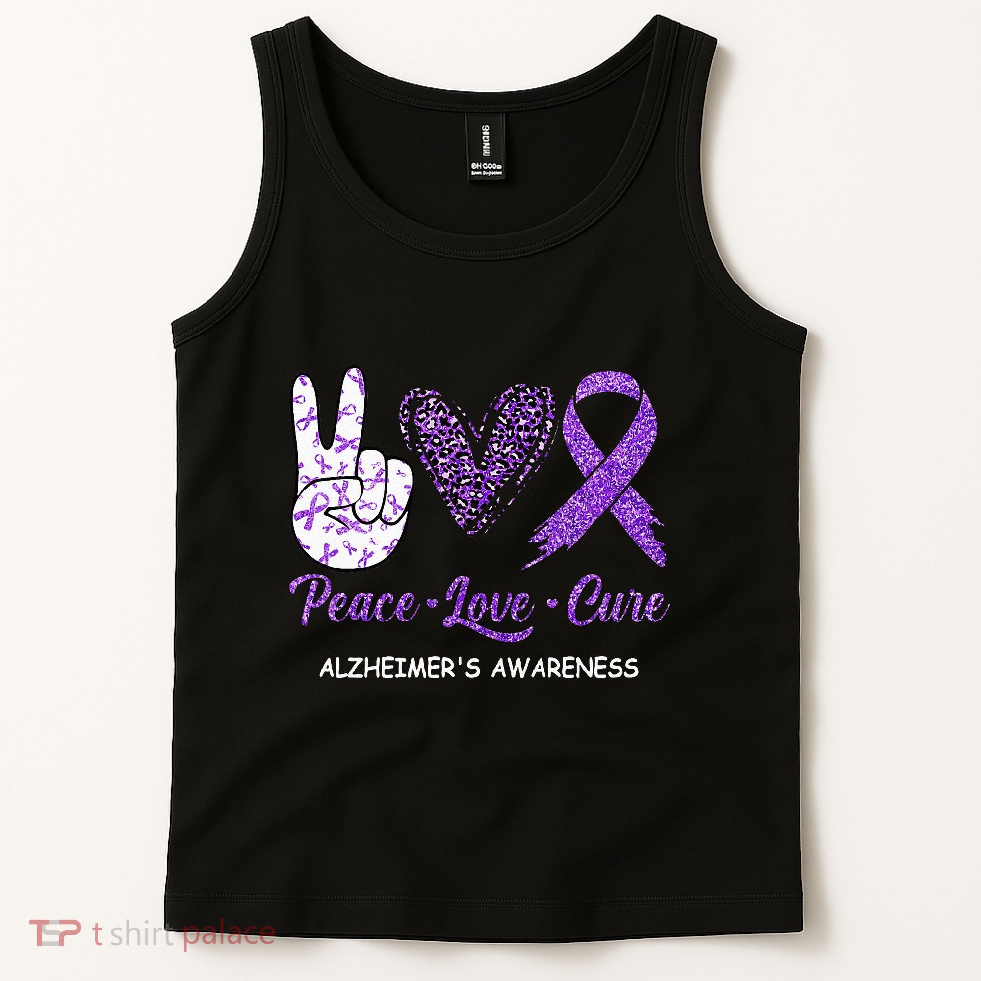 Alzheimers Awareness Peace Love Cure Leopard Tank Top