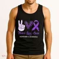 Alzheimers Awareness Peace Love Cure Leopard Tank Top thumb 3