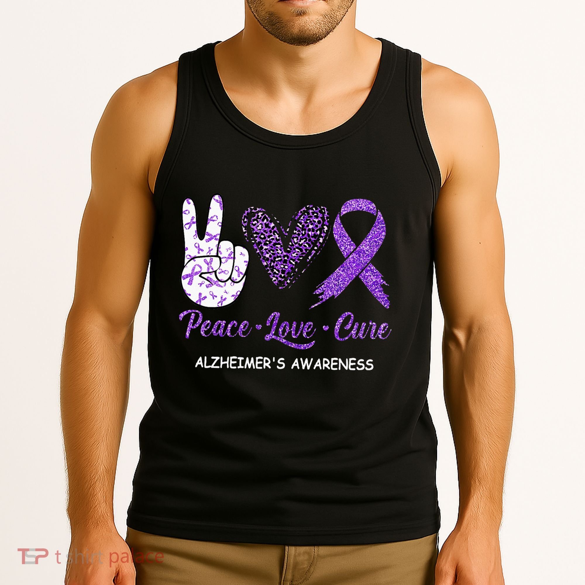 Alzheimers Awareness Peace Love Cure Leopard Tank Top