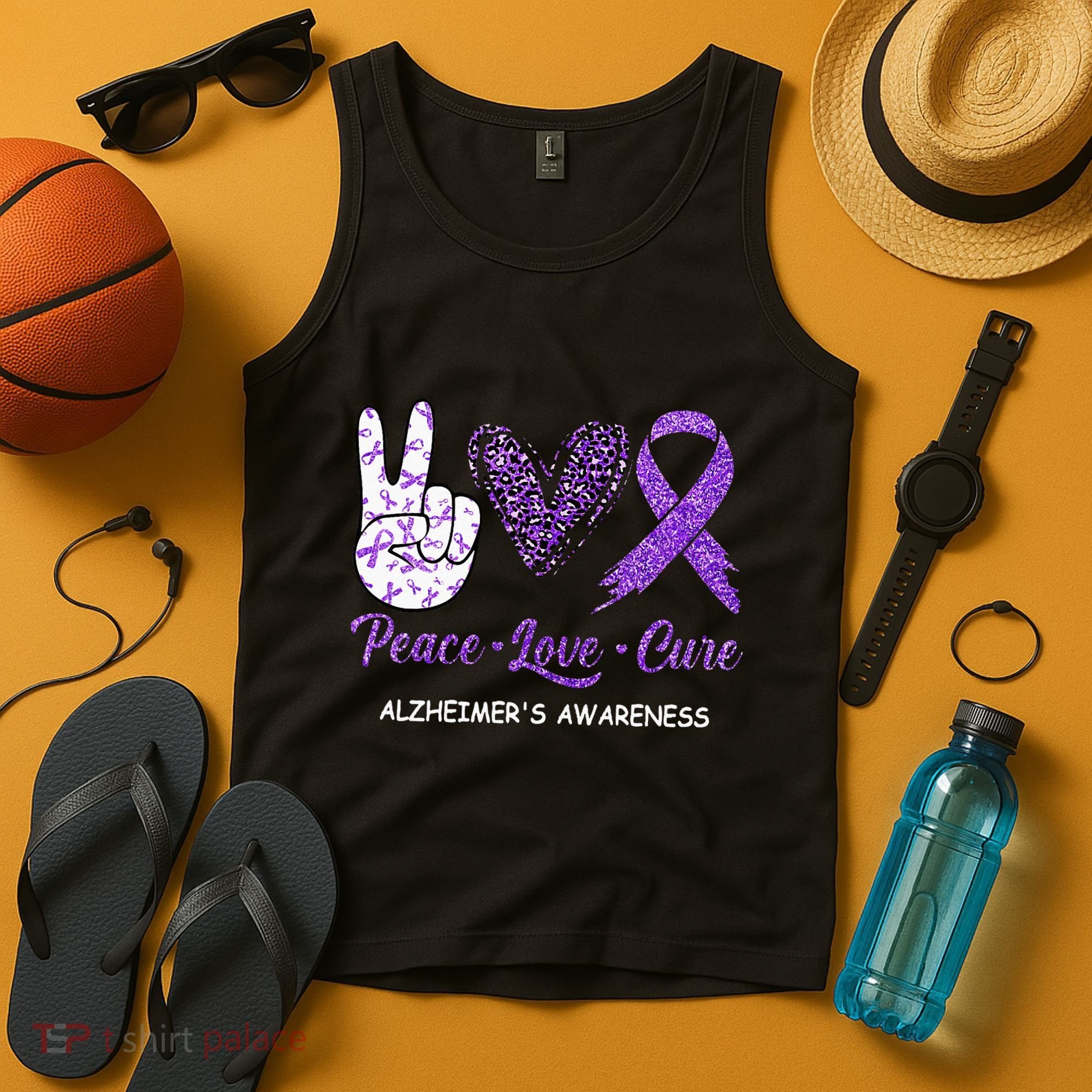 Alzheimers Awareness Peace Love Cure Leopard Tank Top
