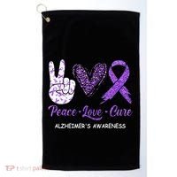 Alzheimers Awareness Peace Love Cure Leopard Golf Towel thumb 0