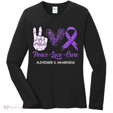 Alzheimers Awareness Peace Love Cure Leopard Women's Long Sleeve Shirt