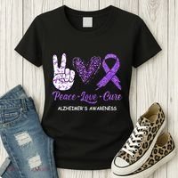 Alzheimers Awareness Peace Love Cure Leopard Women's T-Shirt thumb 3