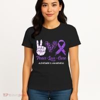 Alzheimers Awareness Peace Love Cure Leopard Women's T-Shirt thumb 4