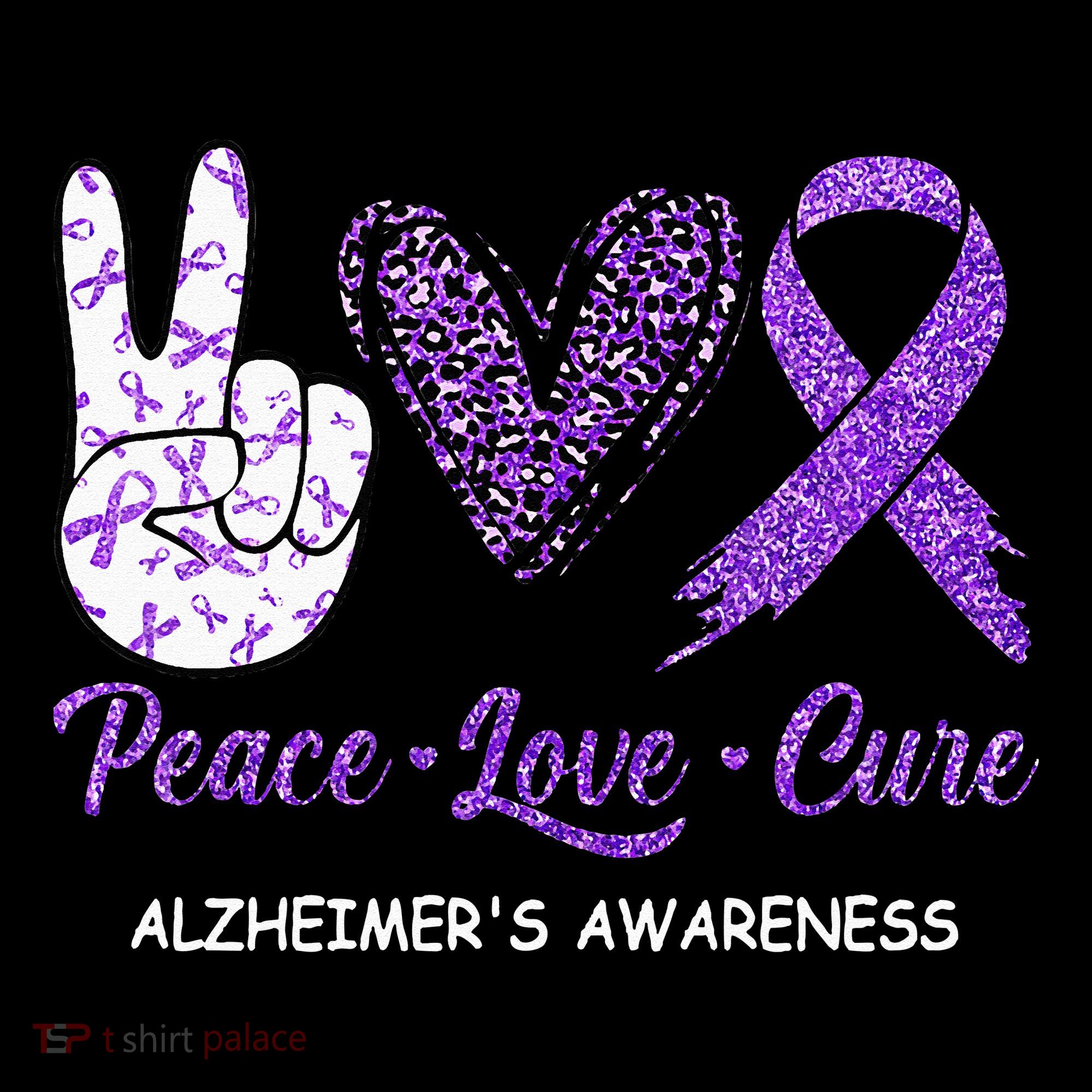 Alzheimers Awareness Peace Love Cure Leopard Women's T-Shirt