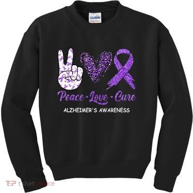 Alzheimers Awareness Peace Love Cure Leopard Kids Sweatshirt