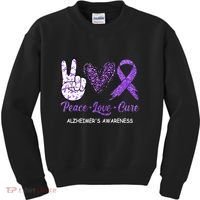 Alzheimers Awareness Peace Love Cure Leopard Kids Sweatshirt thumb 0