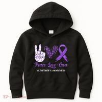 Alzheimers Awareness Peace Love Cure Leopard Kids Hoodie thumb 0