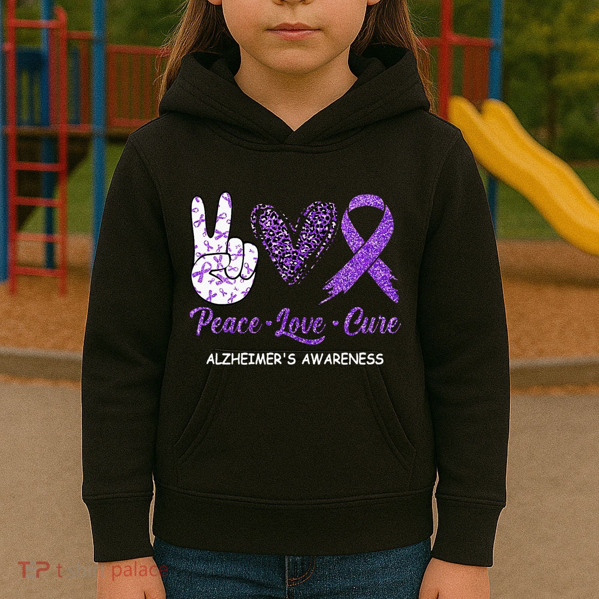 Alzheimers Awareness Peace Love Cure Leopard Kids Hoodie