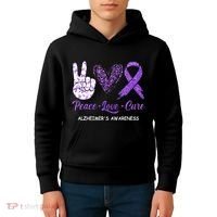 Alzheimers Awareness Peace Love Cure Leopard Kids Hoodie thumb 4