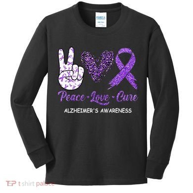 Alzheimers Awareness Peace Love Cure Leopard Kids Long Sleeve Shirt