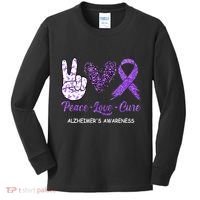 Alzheimers Awareness Peace Love Cure Leopard Kids Long Sleeve Shirt thumb 0