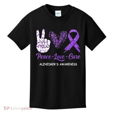 Alzheimers Awareness Peace Love Cure Leopard Kids T-Shirt