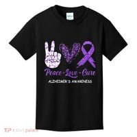 Alzheimers Awareness Peace Love Cure Leopard Kids T-Shirt thumb 0