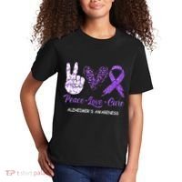 Alzheimers Awareness Peace Love Cure Leopard Kids T-Shirt thumb 2