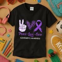 Alzheimers Awareness Peace Love Cure Leopard Kids T-Shirt thumb 3