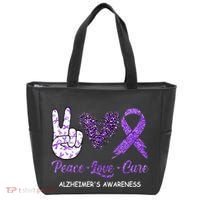 Alzheimers Awareness Peace Love Cure Leopard Tote Bag thumb 0