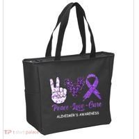 Alzheimers Awareness Peace Love Cure Leopard Tote Bag thumb 2