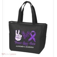 Alzheimers Awareness Peace Love Cure Leopard Tote Bag thumb 3