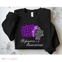 Alzheimers Awareness Purple Flowers Ribbon Month Graphic Sweatshirt thumb 2