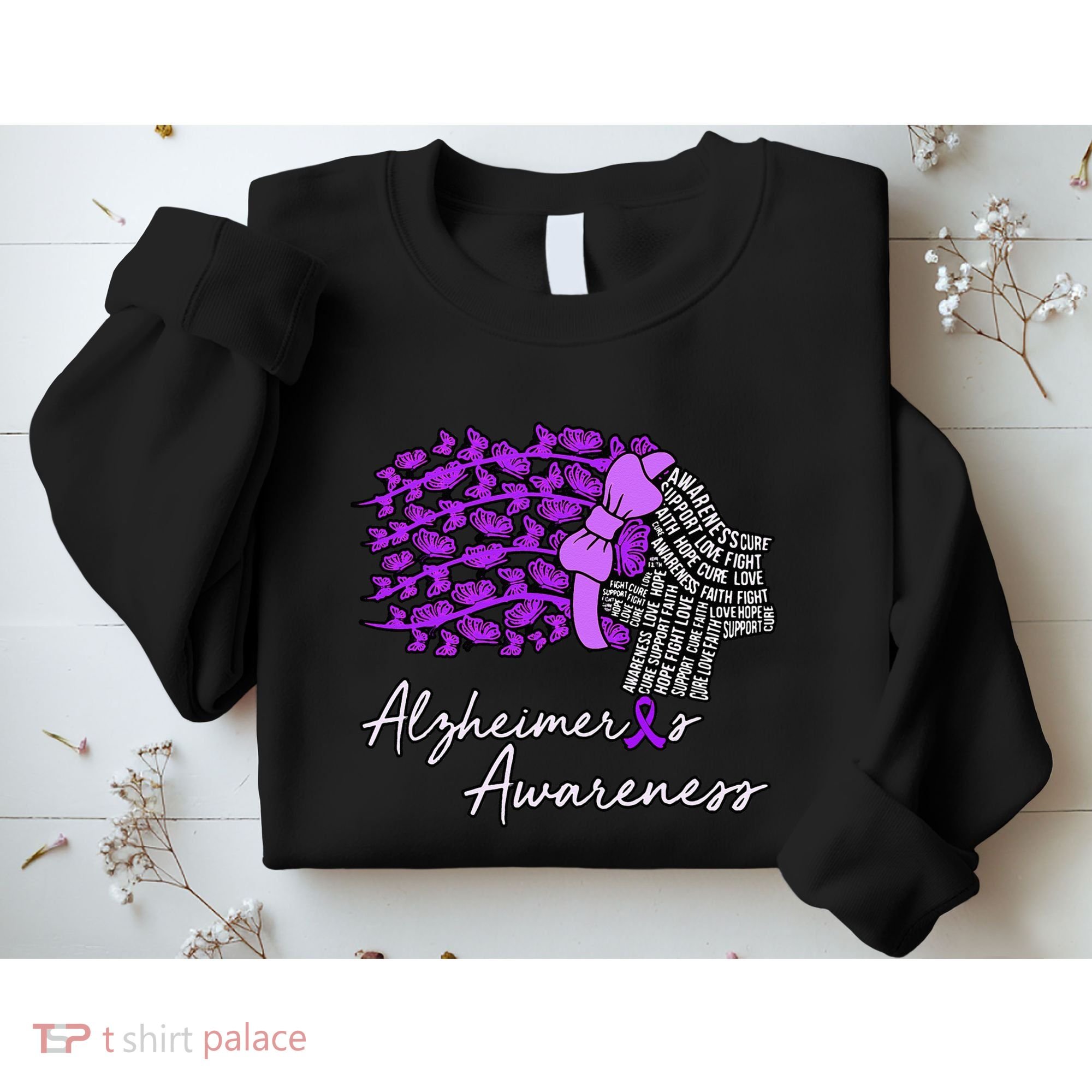 Alzheimers Awareness Purple Flowers Ribbon Month Graphic Sweatshirt