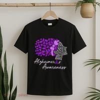 Alzheimers Awareness Purple Flowers Ribbon Month Graphic T-Shirt thumb 2