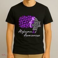 Alzheimers Awareness Purple Flowers Ribbon Month Graphic T-Shirt thumb 3