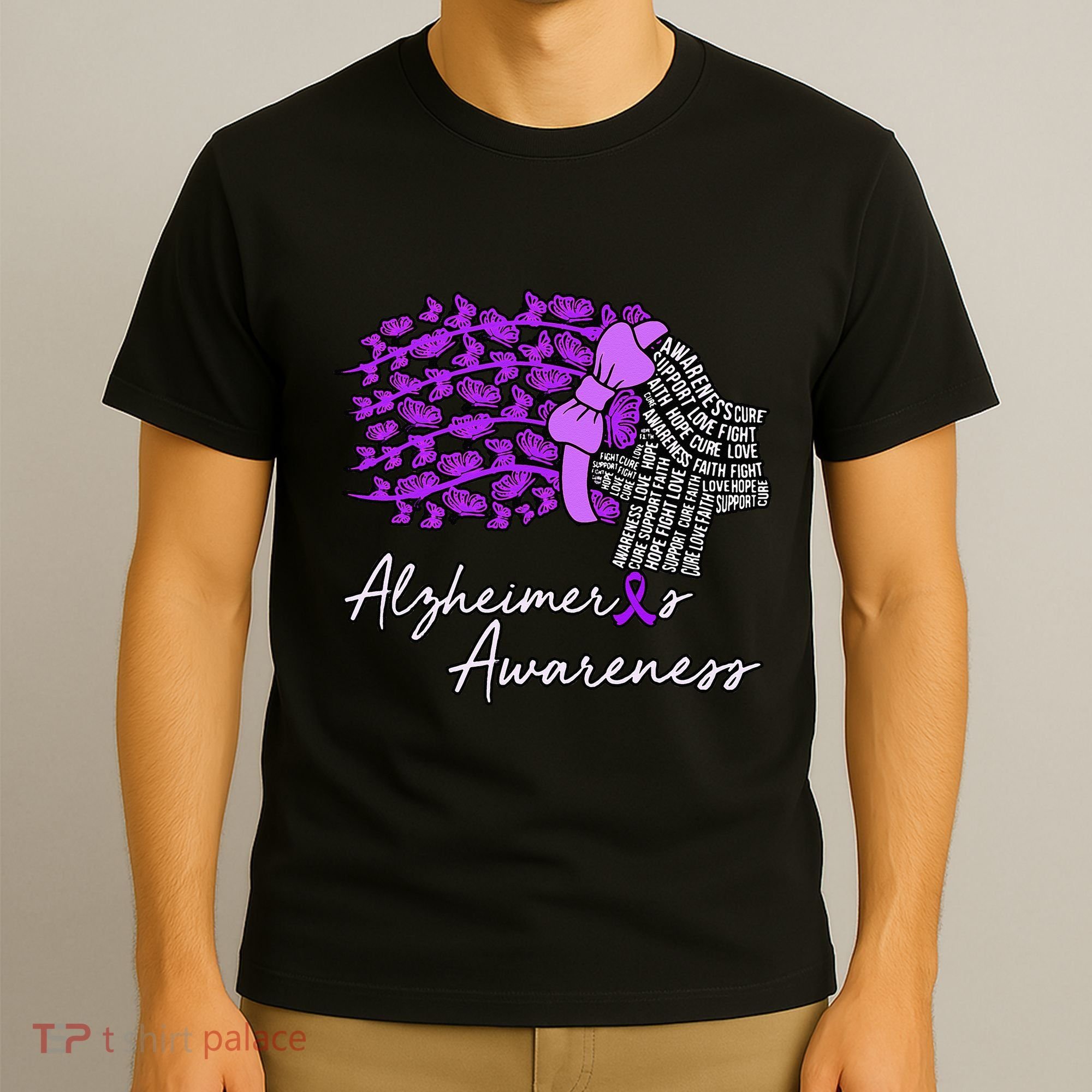 Alzheimers Awareness Purple Flowers Ribbon Month Graphic T-Shirt