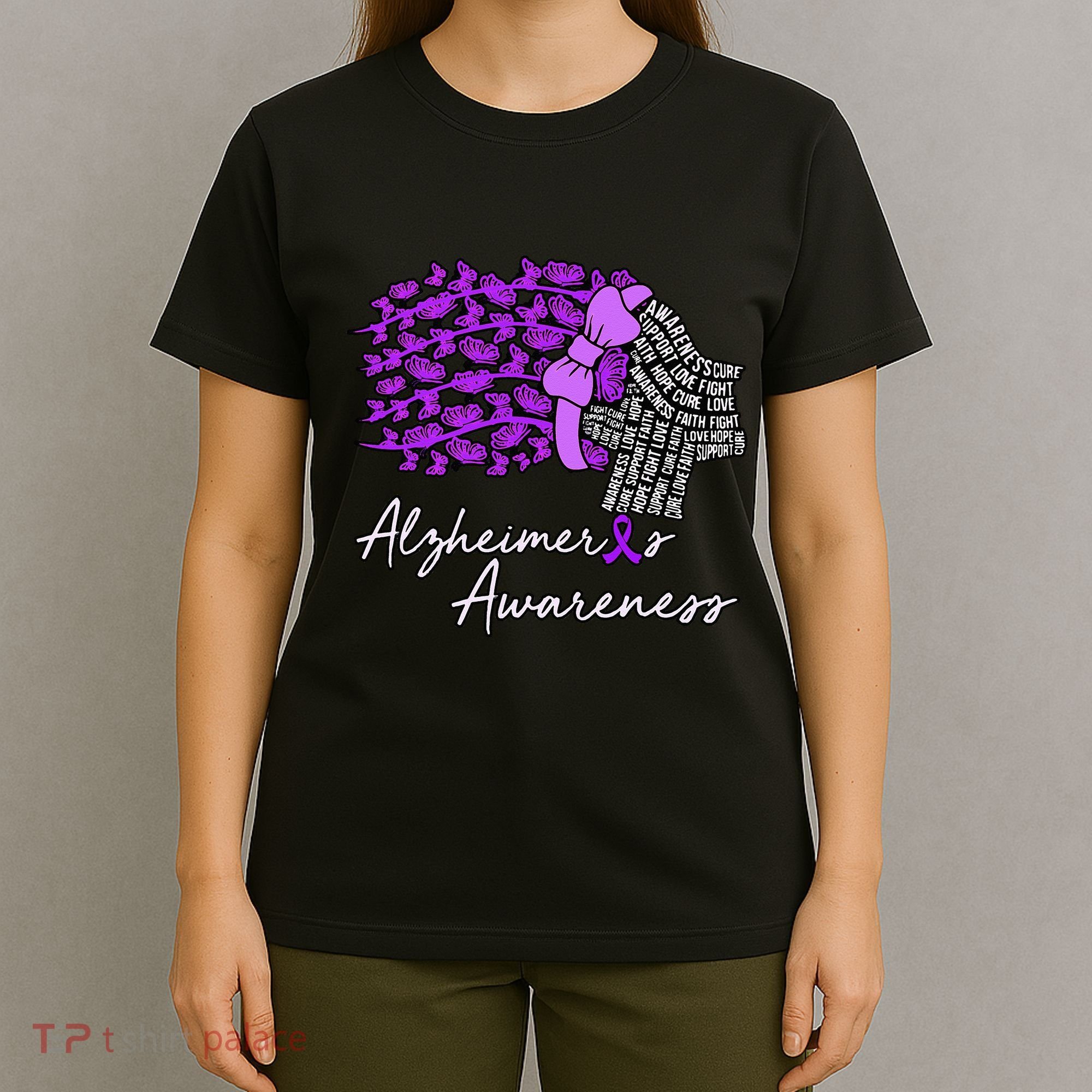 Alzheimers Awareness Purple Flowers Ribbon Month Graphic T-Shirt