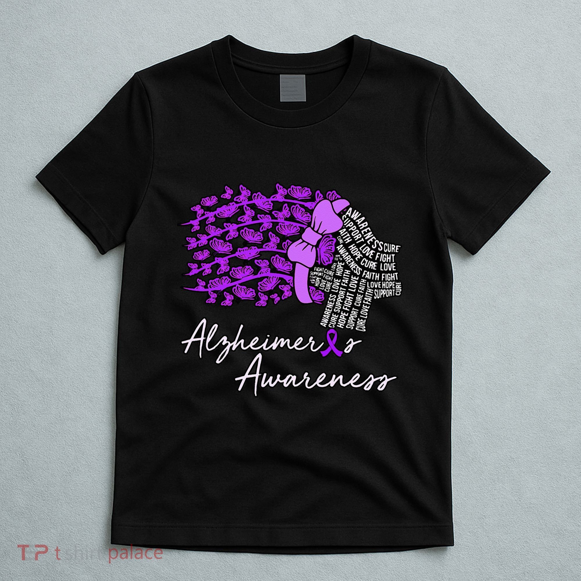 Alzheimers Awareness Purple Flowers Ribbon Month Graphic T-Shirt