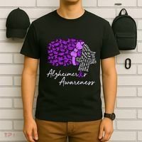 Alzheimers Awareness Purple Flowers Ribbon Month Graphic T-Shirt thumb 6