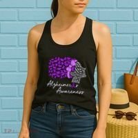 Alzheimers Awareness Purple Flowers Ribbon Month Graphic Women's Tank Top thumb 2