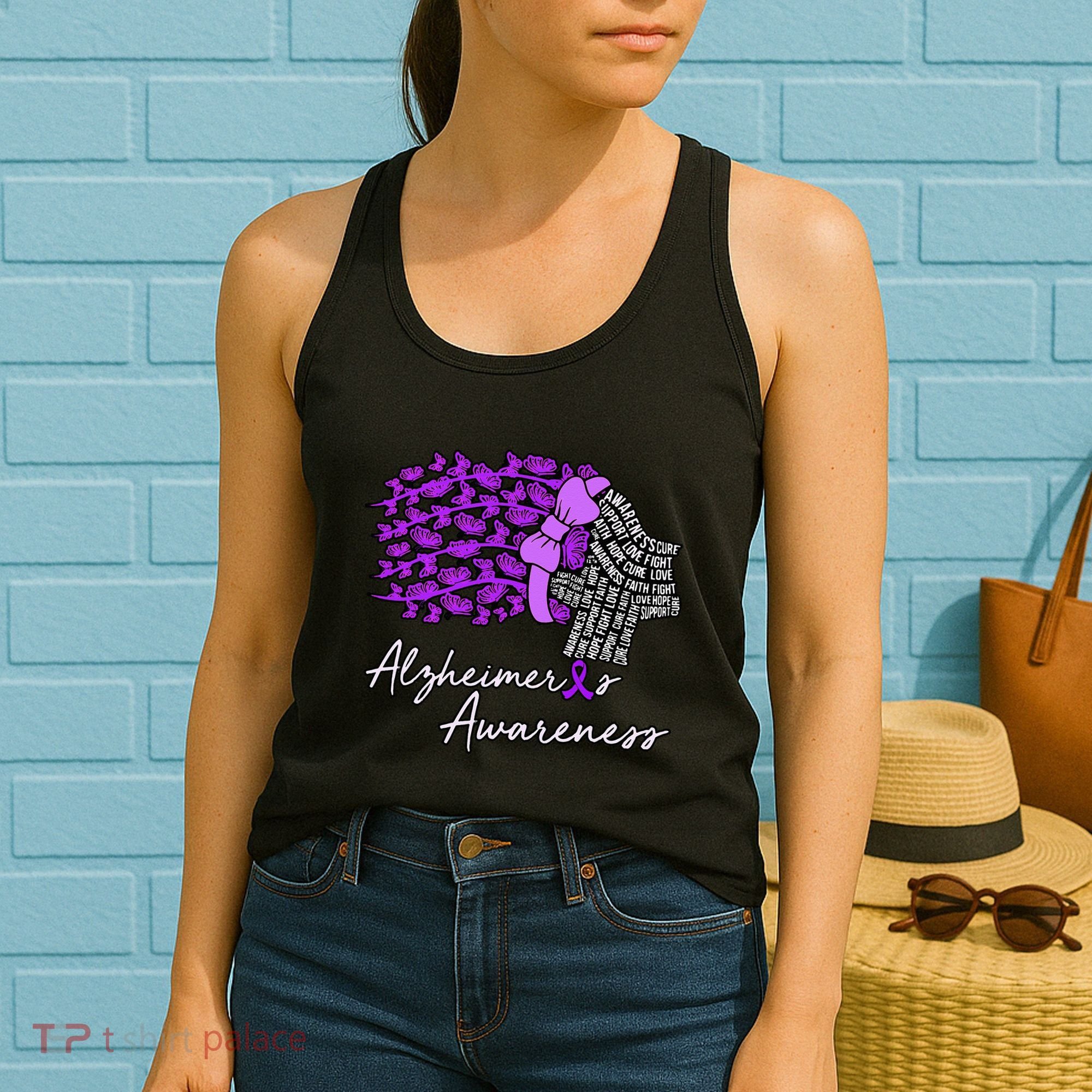 Alzheimers Awareness Purple Flowers Ribbon Month Graphic Women's Tank Top