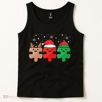Autism Awareness Puzzle Christmas Autistic Xmas Pajama Tank Top thumb 2