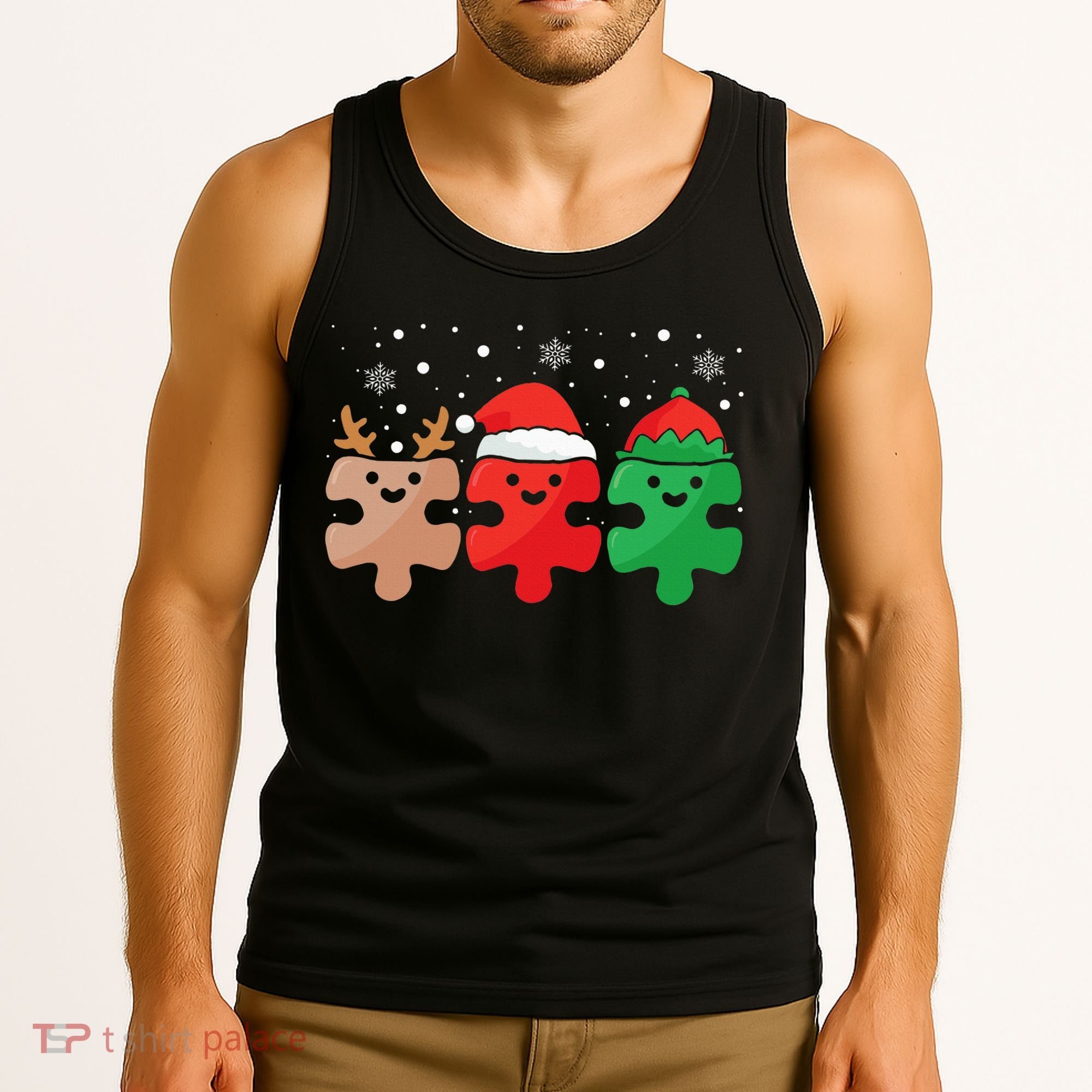 Autism Awareness Puzzle Christmas Autistic Xmas Pajama Tank Top