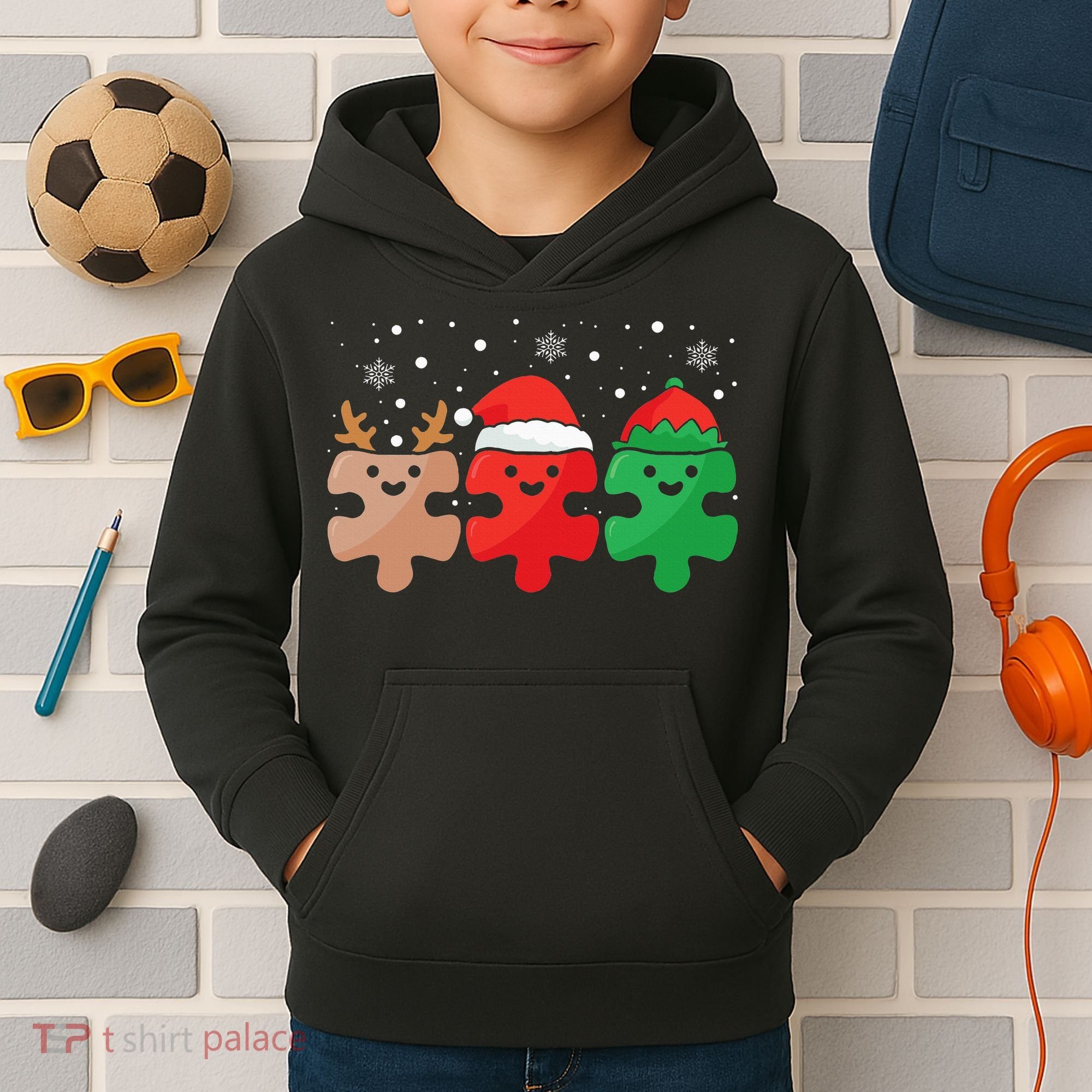 Autism Awareness Puzzle Christmas Autistic Xmas Pajama Kids Hoodie