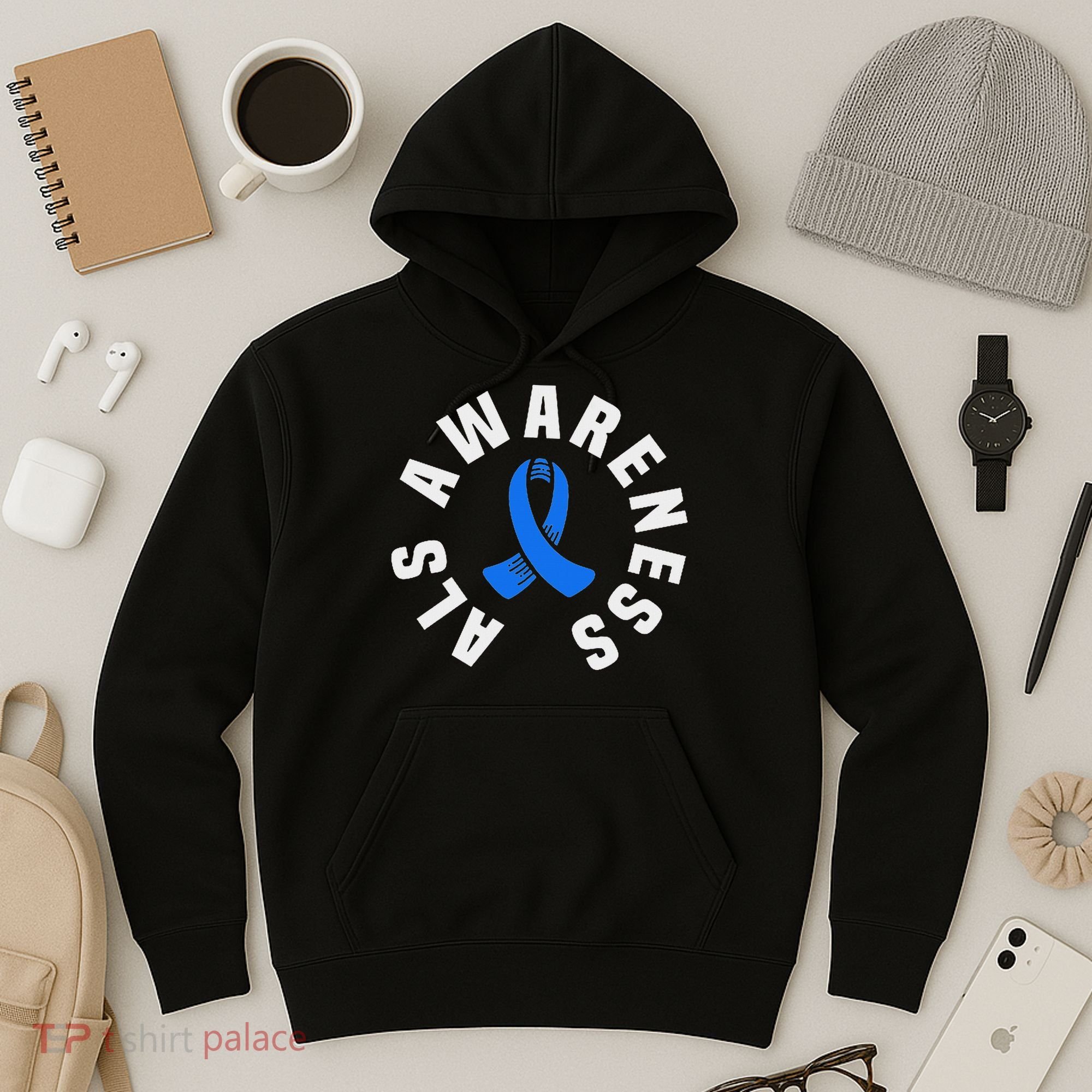 Als Awareness Pocket Wear Blue Ribbon Als Disease Support Hoodie