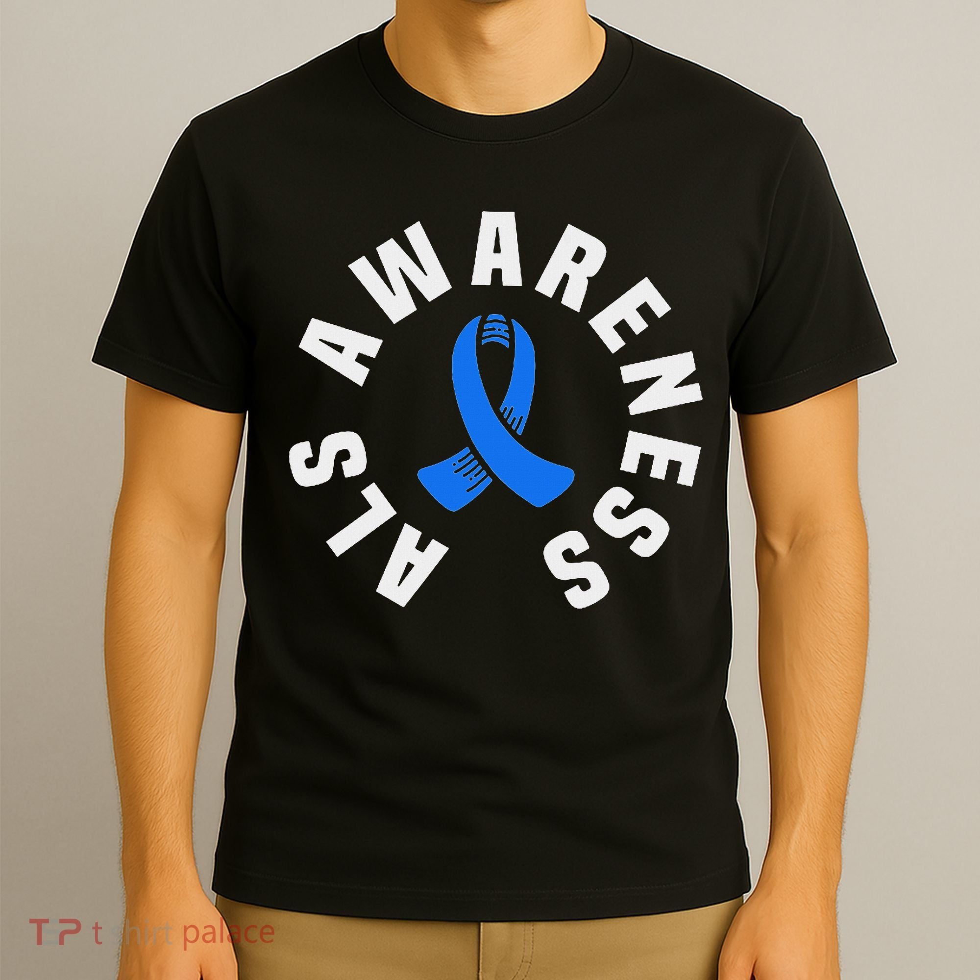 Als Awareness Pocket Wear Blue Ribbon Als Disease Support T-Shirt