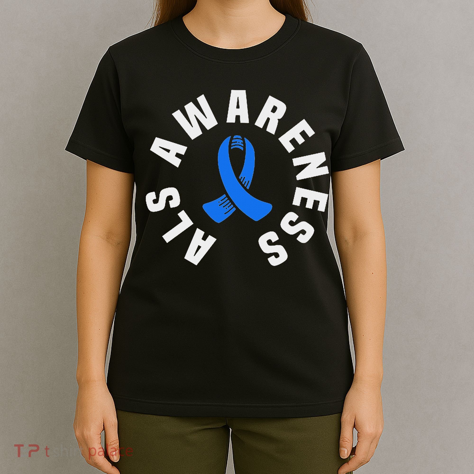 Als Awareness Pocket Wear Blue Ribbon Als Disease Support T-Shirt