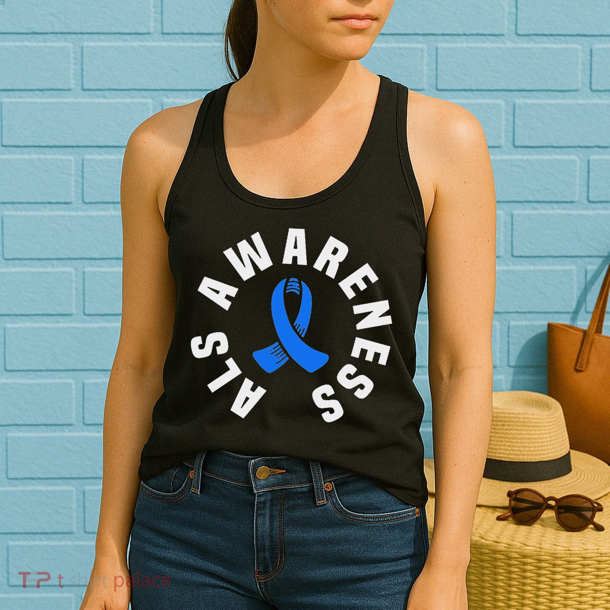 Als Awareness Pocket Wear Blue Ribbon Als Disease Support Women's Tank Top