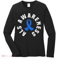 Als Awareness Pocket Wear Blue Ribbon Als Disease Support Women's Long Sleeve Shirt thumb 0