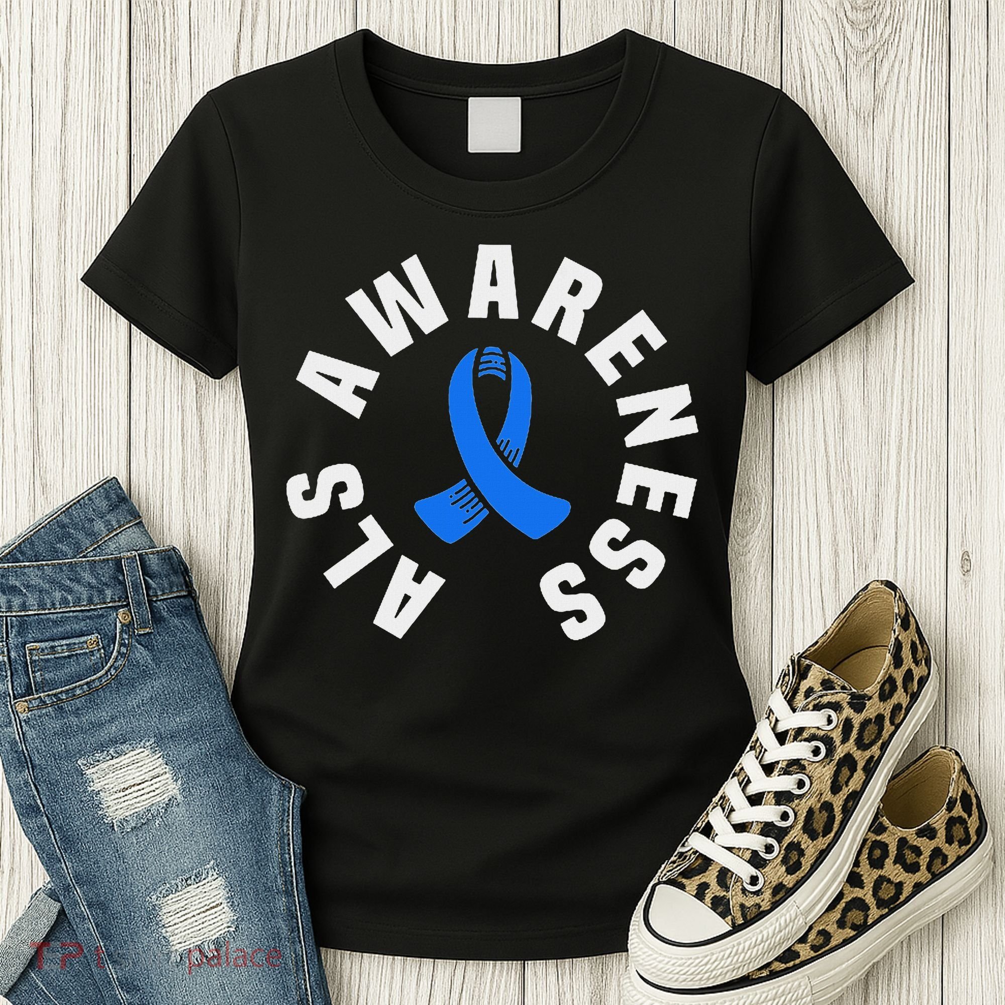 Als Awareness Pocket Wear Blue Ribbon Als Disease Support Women's T-Shirt