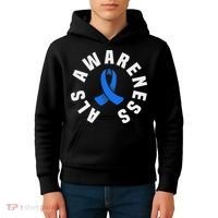 Als Awareness Pocket Wear Blue Ribbon Als Disease Support Kids Hoodie thumb 4