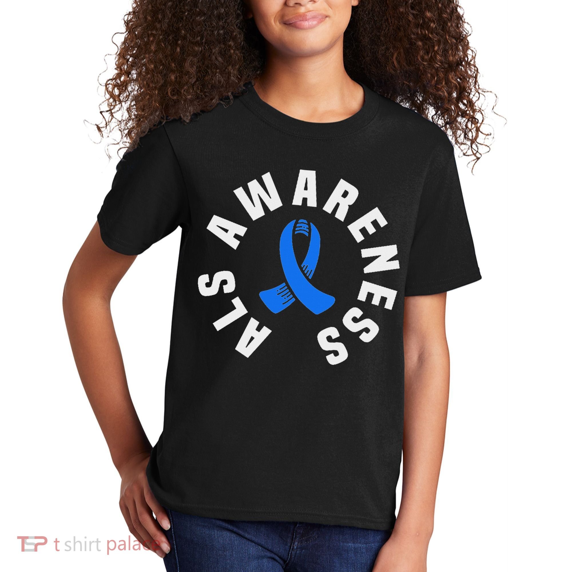 Als Awareness Pocket Wear Blue Ribbon Als Disease Support Kids T-Shirt