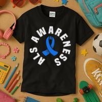 Als Awareness Pocket Wear Blue Ribbon Als Disease Support Kids T-Shirt thumb 3