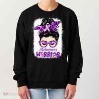 Alzheimers Awareness Purple Alzheimers Warrior Messy Bun Women's Sweatshirt thumb 0