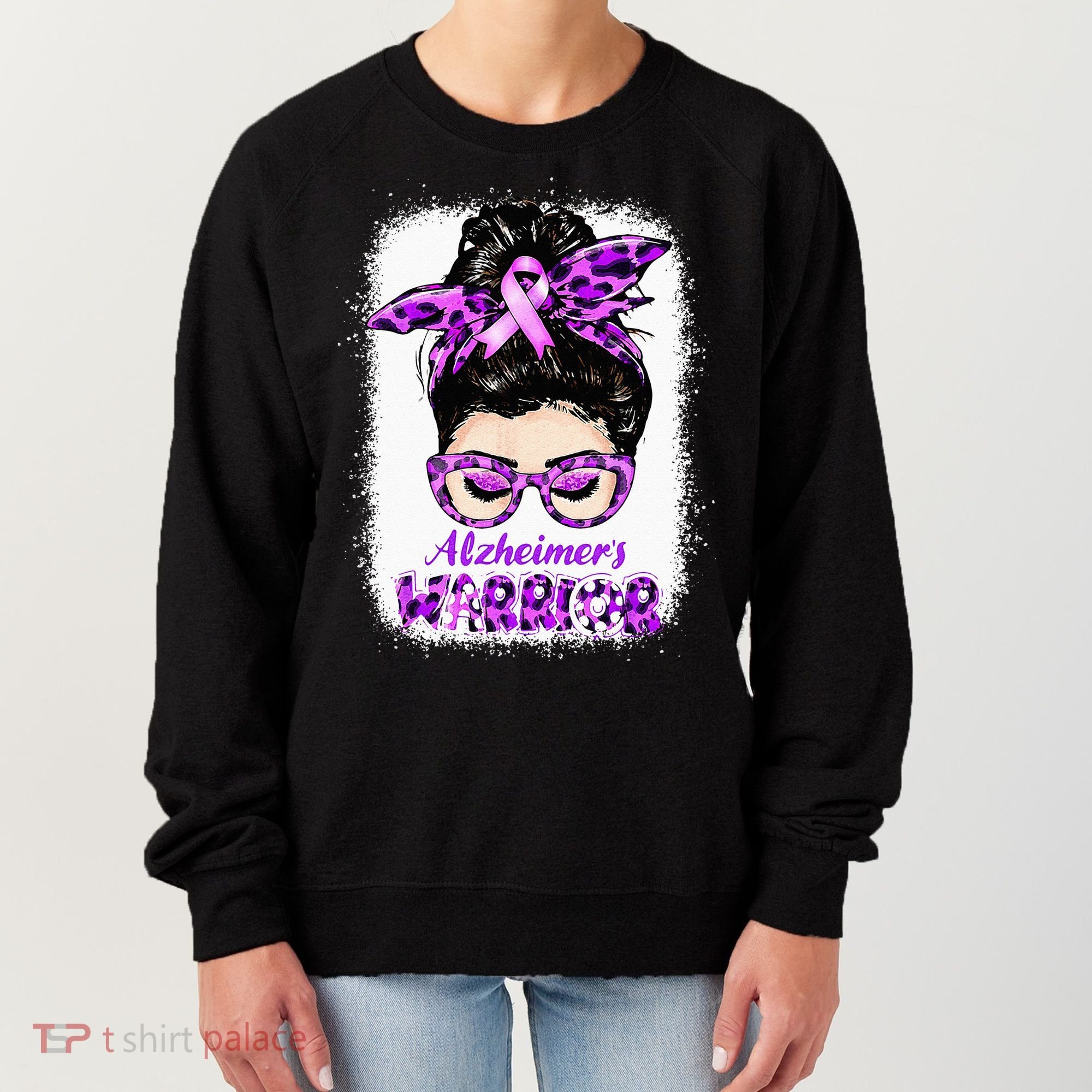 Alzheimers Awareness Purple Alzheimers Warrior Messy Bun Women's Sweatshirt