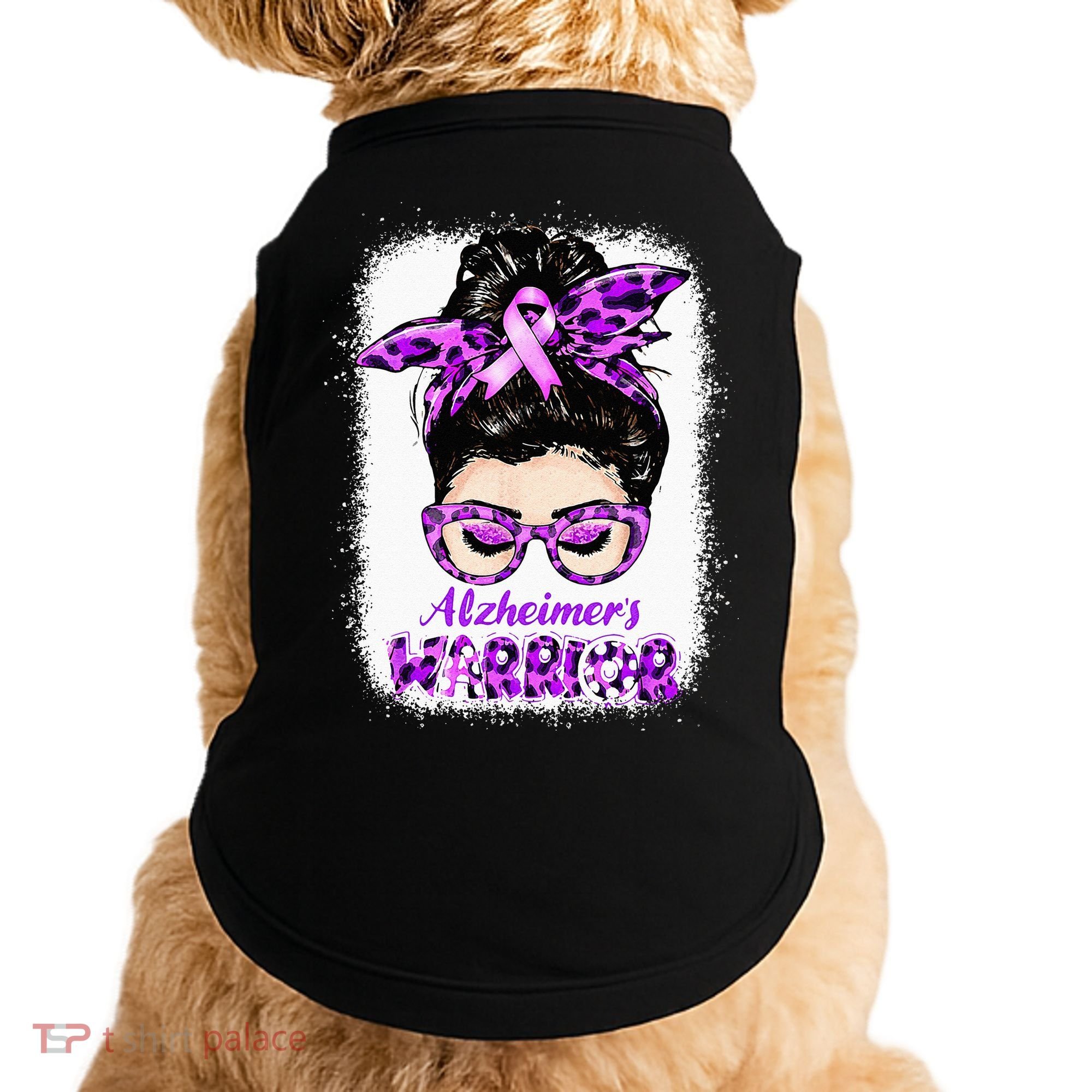 Alzheimers Awareness Purple Alzheimers Warrior Messy Bun Doggie Tank