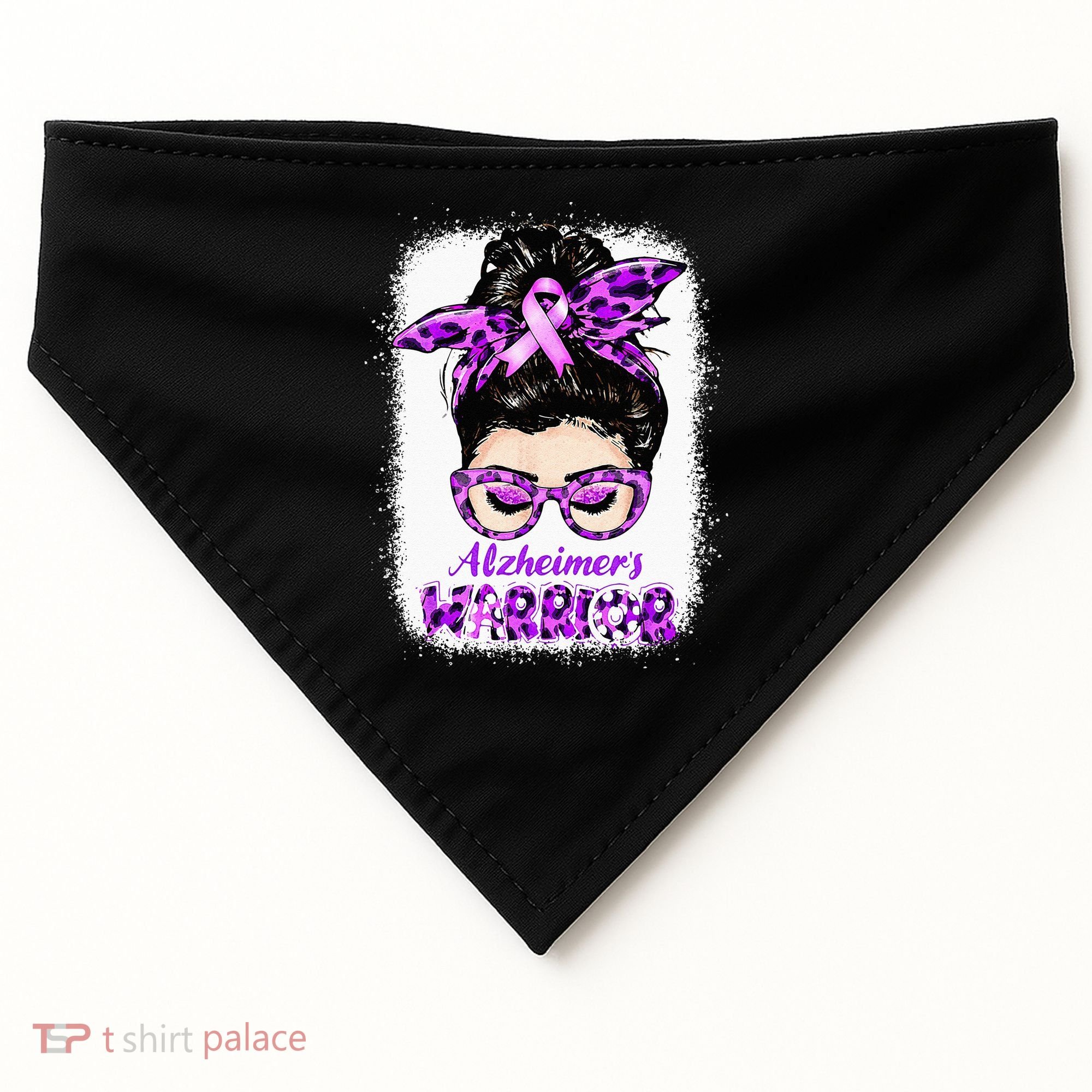 Alzheimers Awareness Purple Alzheimers Warrior Messy Bun USA-Made Doggie Bandana